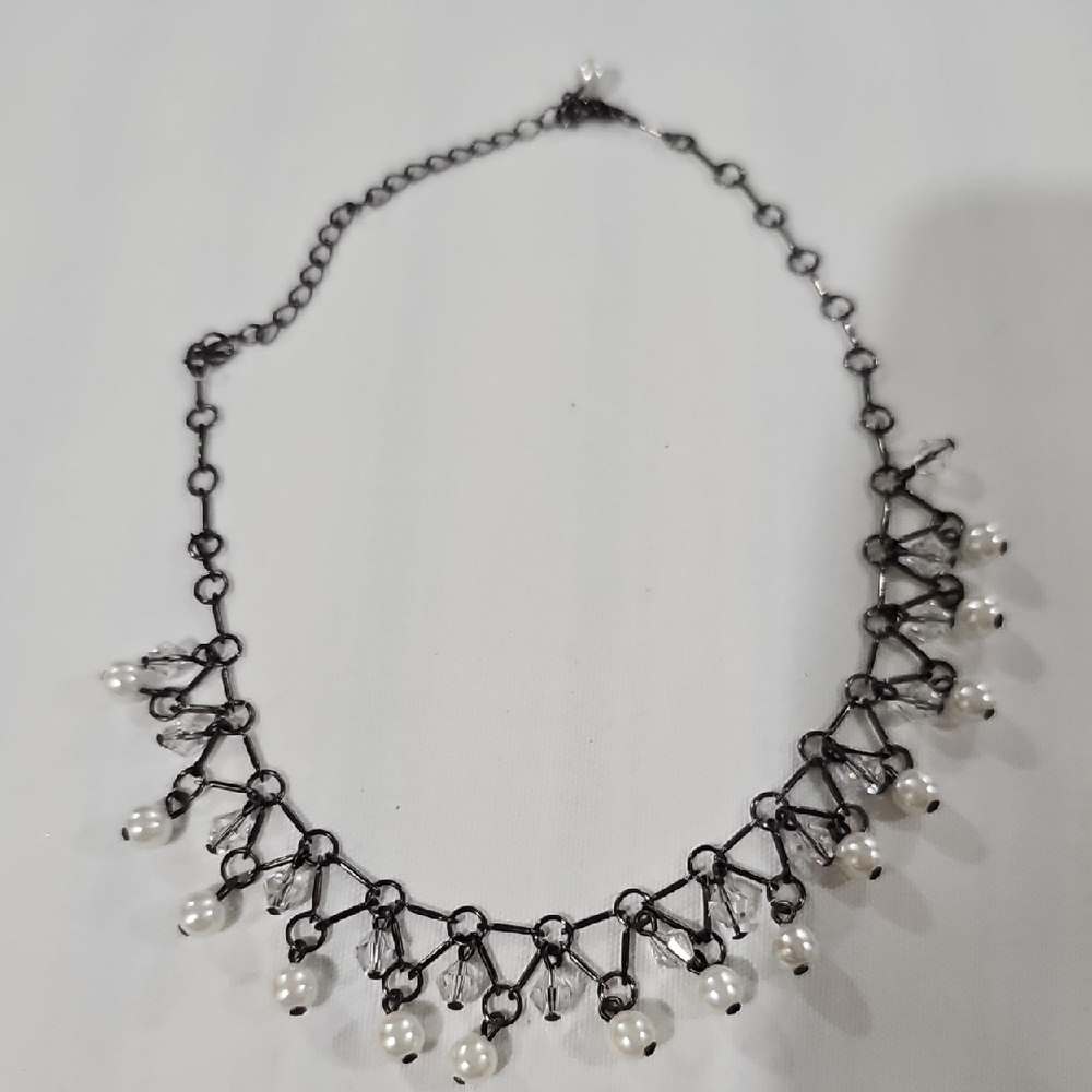 Unique Vintage Black and White Necklace with Intricate Design
